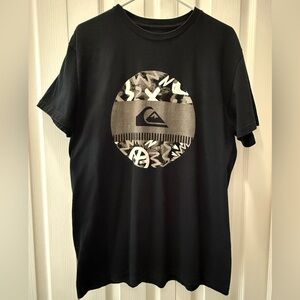 Quiksilver Black and Gray Graphic Tee